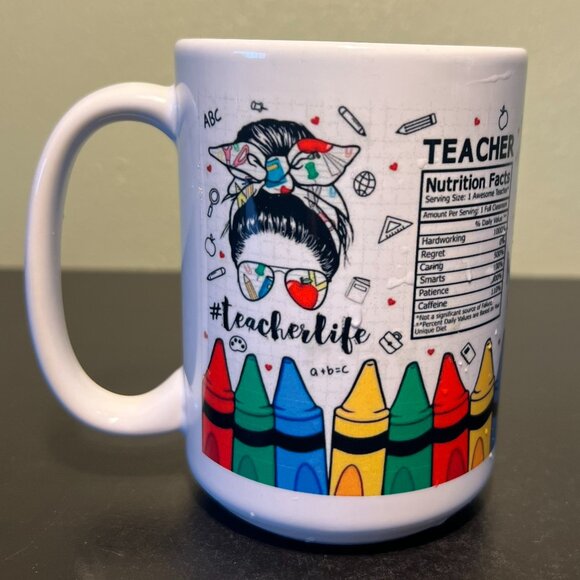 #TEACHERLIFE Teacher Nutrition Facts / Postives Attributes Ceramic Mug ~ School - Picture 1 of 8